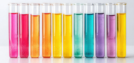 Reagenzgläser mit farbigen Flüssigkeiten Reagenzgläser mit farbigen Flüssigkeiten